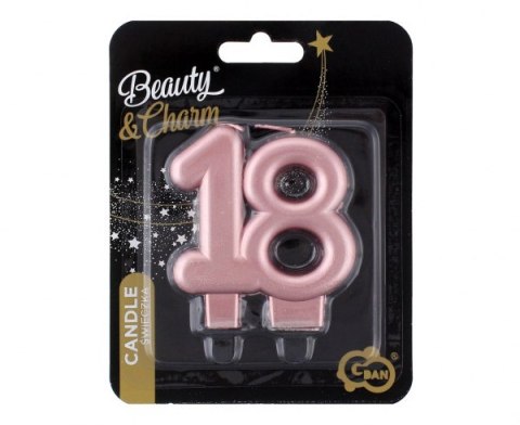 Świeczka B&C cyferka "18" różowo-złota 8cm | PF-SCRZ18 Świeczka B&C cyferka "18" różowo-złota 8cm | PF-SCRZ18