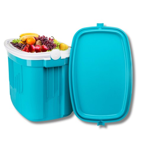 Lodówka turystyczna 32L KAMAI ICEBERG na wkłady mrożące, turkusowa z białą rączką Lodówka turystyczna 32L KAMAI ICEBERG na wkłady mrożące, turkusowa z białą rączką