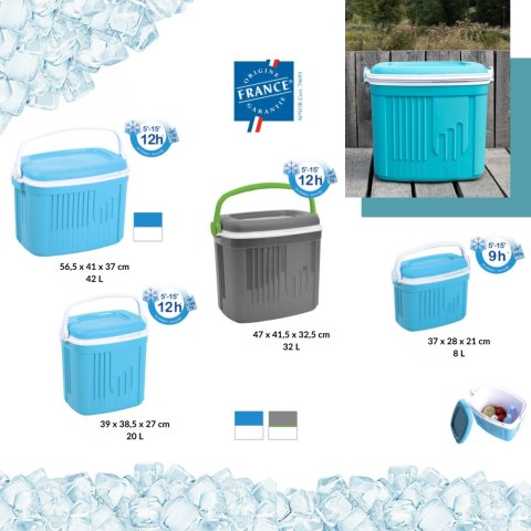 Lodówka turystyczna 32L KAMAI ICEBERG na wkłady mrożące, turkusowa z białą rączką Lodówka turystyczna 32L KAMAI ICEBERG na wkłady mrożące, turkusowa z białą rączką