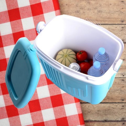 Lodówka turystyczna 32L KAMAI ICEBERG na wkłady mrożące, turkusowa z białą rączką Lodówka turystyczna 32L KAMAI ICEBERG na wkłady mrożące, turkusowa z białą rączką