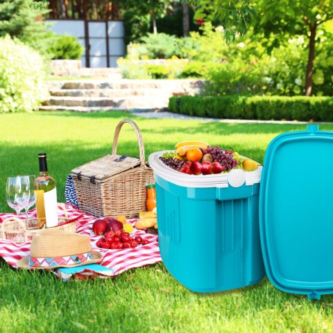 Lodówka turystyczna 32L KAMAI ICEBERG na wkłady mrożące, turkusowa z białą rączką Lodówka turystyczna 32L KAMAI ICEBERG na wkłady mrożące, turkusowa z białą rączką
