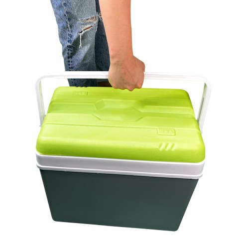 Lodówka turystyczna 35L KAMAI EDA na wkłady mrożące, szara z białą rączką i zieloną pokrywą Lodówka turystyczna 35L KAMAI EDA na wkłady mrożące, szara z białą rączką i zieloną pokrywą