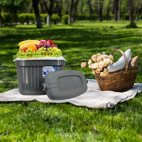 Lodówka turystyczna 8L KAMAI ICEBERG na wkłady mrożące, ciemno-szara z zieloną rączką Lodówka turystyczna 8L KAMAI ICEBERG na wkłady mrożące, ciemno-szara z zieloną rączką
