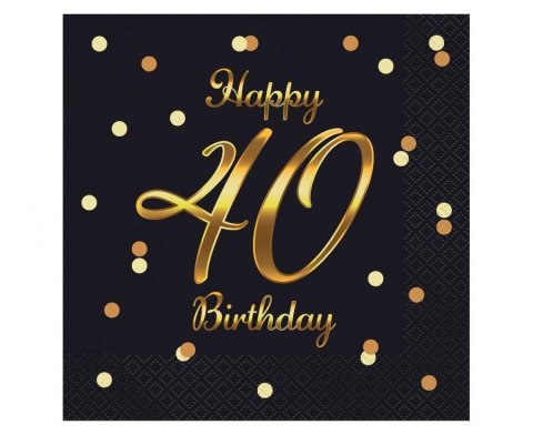 Serwetki 33x33 Happy 40 Birthday czarne 20szt PG-S40C Serwetki 33x33 Happy 40 Birthday czarne 20szt PG-S40C