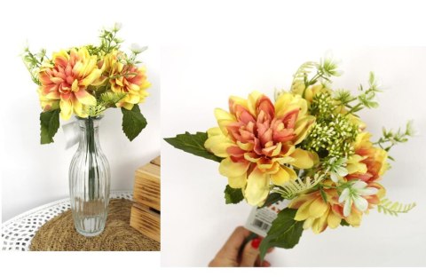 Bukiet DALIA wys.32 cm (3 kwiaty 12 cm) z dodatkami ŻÓŁTA WT-142B Bukiet DALIA wys.32 cm (3 kwiaty 12 cm) z dodatkami ŻÓŁTA WT-142B
