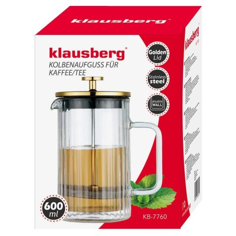 ZAPARZACZ TŁOKOWY DO KAWY/HERBATY TERMICZNY 600ml KLAUSBERG KB-7760 KLAUSBERG