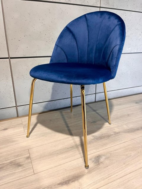 Krzesło tapicerowane CAMILA BLUE VELVET GOLD Lugano