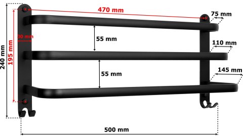 WIESZAK ATHOS 50 CM CZARNY LOFT