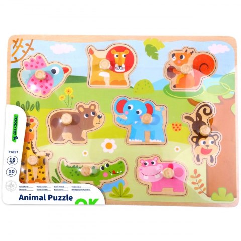 TOOKY TOY Drewniane Puzzle Montessori Zwierzęta z Pinezkami Do Dopasowania Tooky Toy TOOKY TOY Drewniane Puzzle Montessori Zwierzęta z Pinezkami Do Dopasowania Tooky Toy