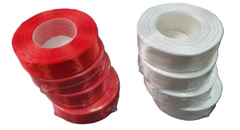 Wstążka satynowa 25 mm x 32m biała + czerwona 8 szt. AX25-01-08 Wstążka satynowa 25 mm x 32m biała + czerwona 8 szt. AX25-01-08