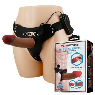 PRETTY LOVE - HARNESS BRIEFS Starks Universal Strap-On Harness 6,9&#039;&#039; Vibration Dildo Light Brown Boss of toys