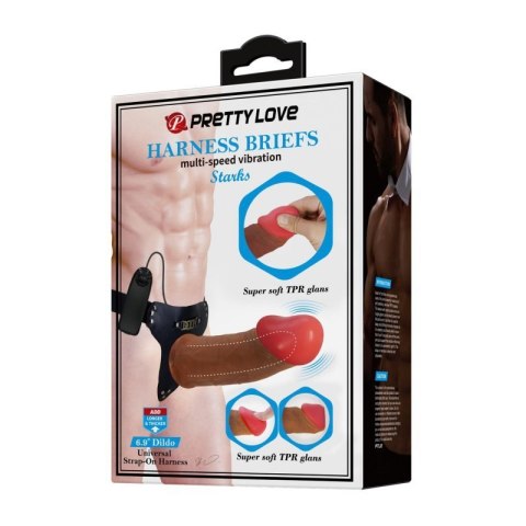 PRETTY LOVE - HARNESS BRIEFS Starks Universal Strap-On Harness 6,9&#039;&#039; Vibration Dildo Light Brown Boss of toys