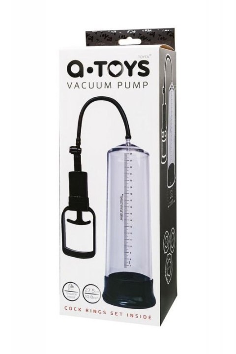 A-TOYS, Penis Pump, PVC, Transparent, 27.5 cm, 3 cock rings included Boss of toys