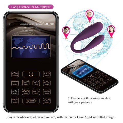 PRETTY LOVE - August, Mobile APP Long-distance Control 12 vibration functions, ABS Silicone, USB rechargeable Boss of toys