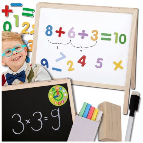 Duża drewniana suchościeralna dwustronna tablica kredowa magnetyczna 4w1 akcesoria Duża drewniana suchościeralna dwustronna tablica kredowa magnetyczna 4w1 akcesoria