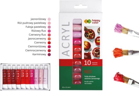 Farba akrylowa zestaw 10 kolorów x 12 ml odcienie czerwonego Farba akrylowa zestaw 10 kolorów x 12 ml odcienie czerwonego