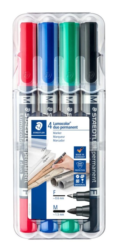 Pisak dwustronny Lumocolor Duo wodoodporny F 06 mm i M okrągła 15 mm 4 szt Pisak dwustronny Lumocolor Duo wodoodporny F 06 mm i M okrągła 15 mm 4 szt