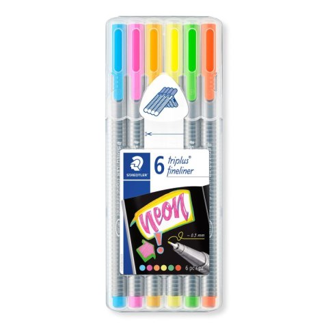 Cienkopis triplus trójkątny 0.3 mm 6 kol. NEON w etui box Staedtler