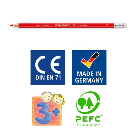 Kredki usuwalne Noris Club sześciokątne z gumką 12 kol. Staedtler