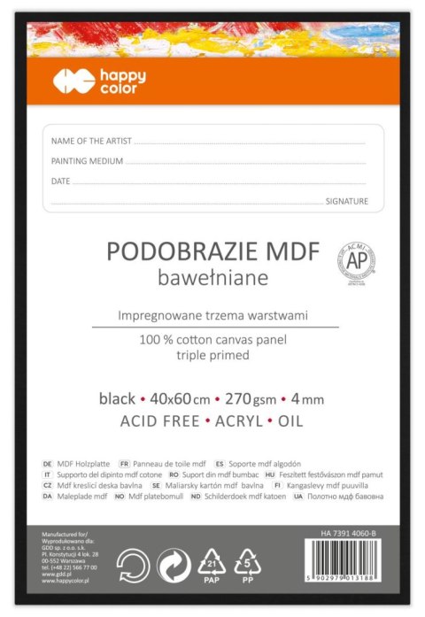 Podobrazie bawełniane 40x60 impregnowane czarne tablica malarska MDF 4mm Podobrazie bawełniane 40x60 impregnowane czarne tablica malarska MDF 4mm