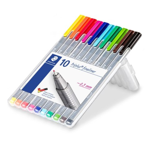 Cienkopis triplus trójkątny 0.3 mm 10 kol. w etui box Staedtler