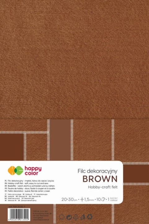 Filc dekoracyjny 20x30 cm 15 mm 10 ark. brązowy Filc dekoracyjny 20x30 cm 15 mm 10 ark. brązowy