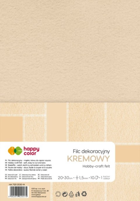 Filc dekoracyjny 20x30 cm 15 mm 10 ark. kremowy Filc dekoracyjny 20x30 cm 15 mm 10 ark. kremowy