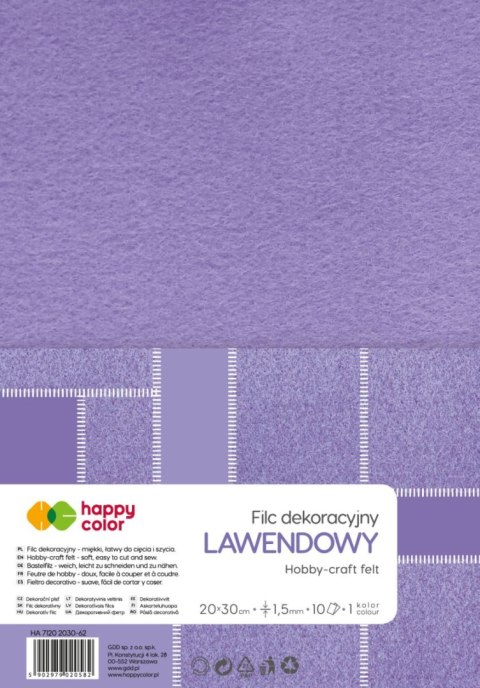 Filc dekoracyjny 20x30 cm 15 mm 10 ark. lawendowy Filc dekoracyjny 20x30 cm 15 mm 10 ark. lawendowy