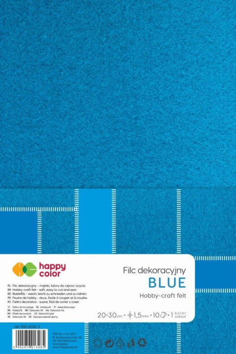 Filc dekoracyjny 20x30 cm 15 mm 10 ark. niebieski Filc dekoracyjny 20x30 cm 15 mm 10 ark. niebieski