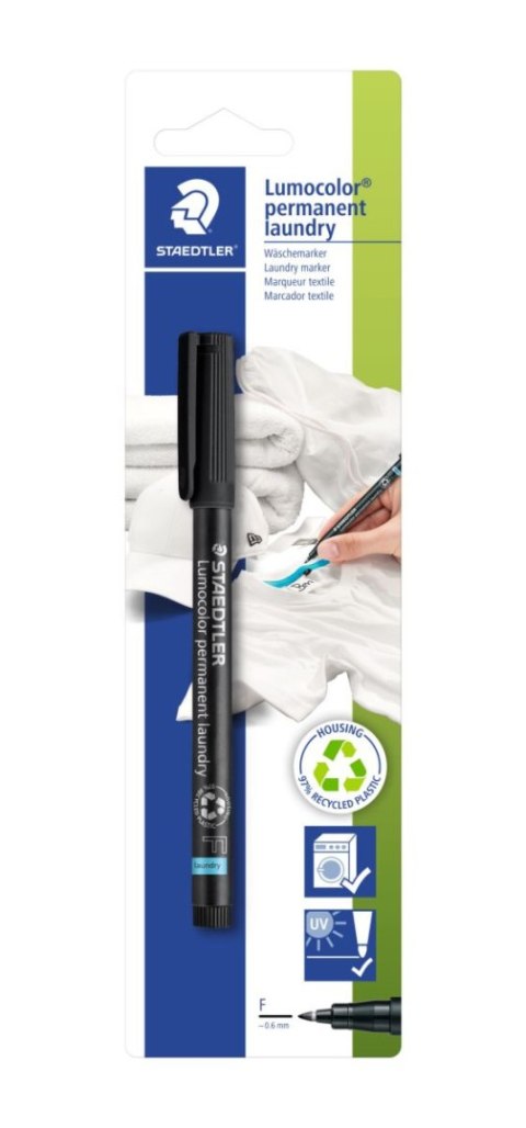 Pisak do tkanin Lumocolor laundry F wodoodporny czarny blister Staedtler Pisak do tkanin Lumocolor laundry F wodoodporny czarny blister Staedtler