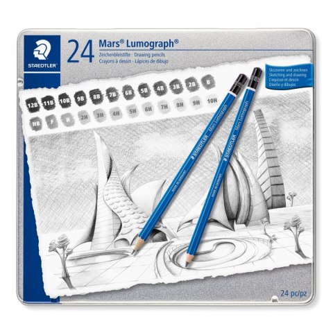 Zestaw ołówków Mars Lumograph 12B-10H 24 szt. w metalowym pudełku Staedtler Zestaw ołówków Mars Lumograph 12B-10H 24 szt. w metalowym pudełku Staedtler