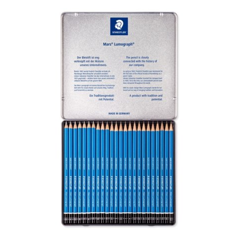 Zestaw ołówków Mars Lumograph 12B-10H 24 szt. w metalowym pudełku Staedtler Zestaw ołówków Mars Lumograph 12B-10H 24 szt. w metalowym pudełku Staedtler