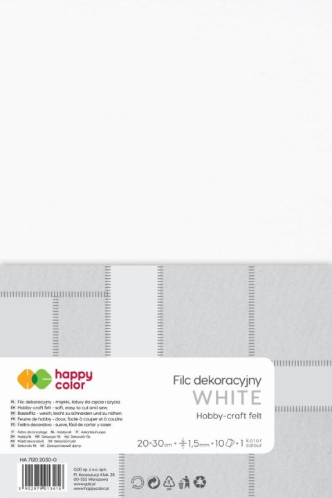Filc dekoracyjny 20x30 cm 15 mm 10 ark. biały Filc dekoracyjny 20x30 cm 15 mm 10 ark. biały
