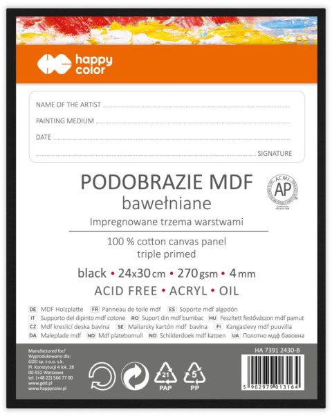 Podobrazie bawełniane 24x30 impregnowane czarne tablica malarska MDF 4mm Podobrazie bawełniane 24x30 impregnowane czarne tablica malarska MDF 4mm
