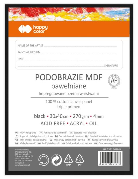 Podobrazie bawełniane 30x40 impregnowane czarne tablica malarska MDF 4mm Podobrazie bawełniane 30x40 impregnowane czarne tablica malarska MDF 4mm