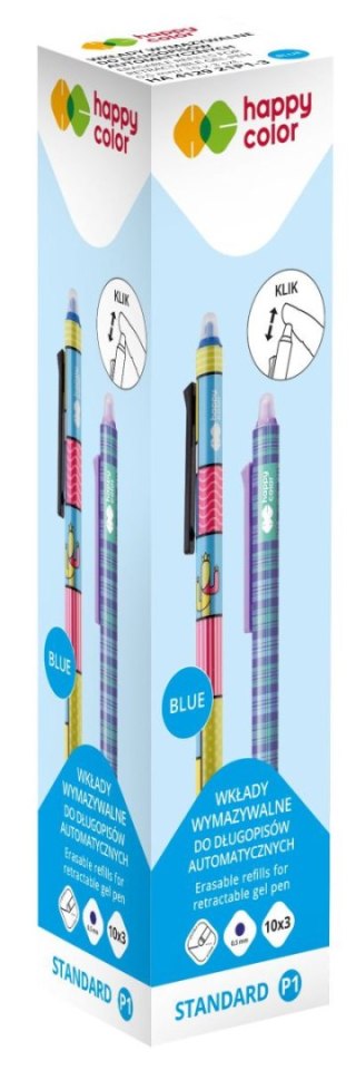 Wkłady do długopisu automatycznego wymazywalne 0.5mm niebieskie 3s w etui