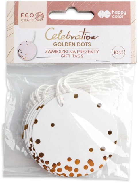 Zawieszki do prezentów Golden Dots okrągła 10 szt ze sznurkiem Zawieszki do prezentów Golden Dots okrągła 10 szt ze sznurkiem