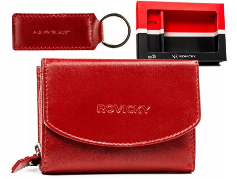 Zestaw prezentowy damski: skórzany portfel i brelok ROVICKY R-ZD-604-BG-4219 RED