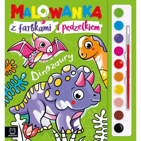 Malowanka z farbkami i pędzelkiem. Dinozaury Malowanka z farbkami i pędzelkiem. Dinozaury
