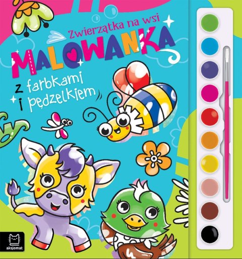 Malowanka z farbkami i pędzelkiem. Zwierzątka na wsi Malowanka z farbkami i pędzelkiem. Zwierzątka na wsi