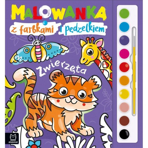 Malowanka z farbkami i pędzelkiem. Zwierzęta Malowanka z farbkami i pędzelkiem. Zwierzęta