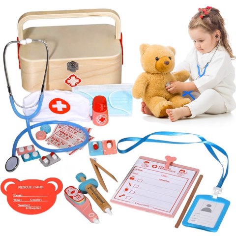 MAŁY LEKARZ DOKTOR ZESTAW DREWNIANY LEKARSKI DLA DZIECI STETOSKOP MAŁY LEKARZ DOKTOR ZESTAW DREWNIANY LEKARSKI DLA DZIECI STETOSKOP