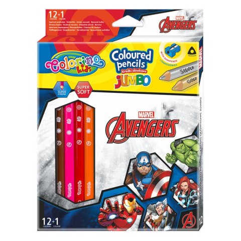 DISNEY COLORINO - KREDKI OŁÓWKOWE TRÓJKĄTNE 12 SZTUK + TEMPERÓWKA AVENGERS DISNEY COLORINO - KREDKI OŁÓWKOWE TRÓJKĄTNE 12 SZTUK + TEMPERÓWKA AVENGERS