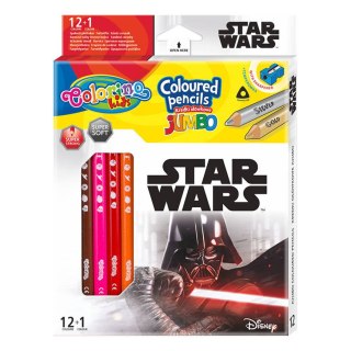 DISNEY COLORINO - KREDKI OŁÓWKOWE TRÓJKĄTNE 12 SZTUK + TEMPERÓWKA STAR WARS