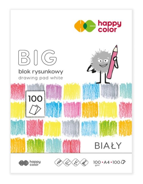 Blok rysunkowy biały BIG, A4, 100g, 100 ark, Happy Color