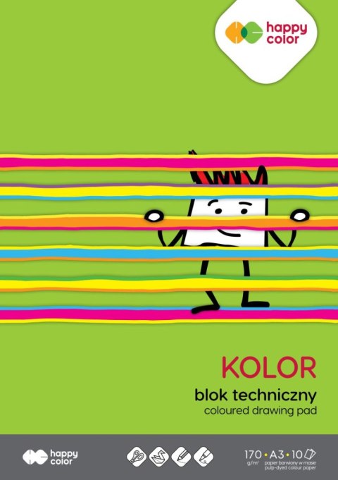 Blok techniczny kolorowy A3, 170g, 10 ark, Happy Color Blok techniczny kolorowy A3, 170g, 10 ark, Happy Color