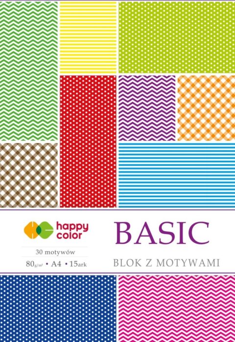 Blok z motywami BASIC, 80g/m2, A4, 15 ark, 30 motyw, Happy Color Blok z motywami BASIC, 80g/m2, A4, 15 ark, 30 motyw, Happy Color