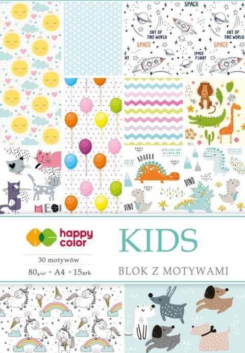 Blok z motywami KIDS, 80g/m2, A4, 15 ark, 30 motyw, Happy Color Blok z motywami KIDS, 80g/m2, A4, 15 ark, 30 motyw, Happy Color