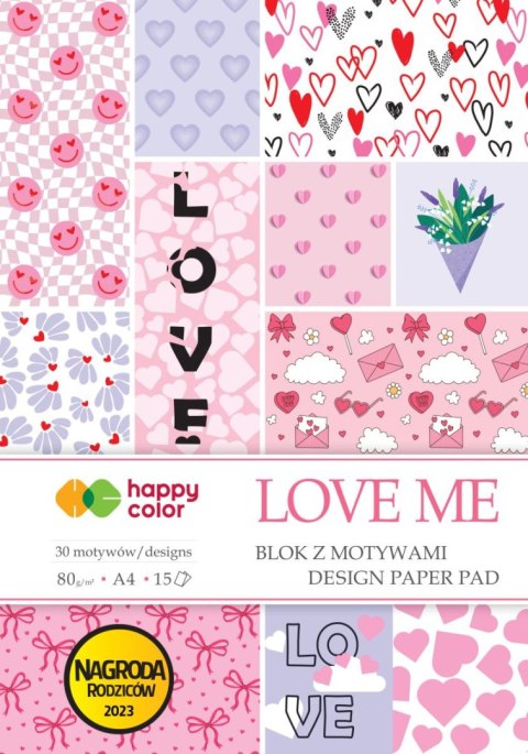 Blok z motywami LOVE ME, 80g/m2, A4, 15 ark, 30 motyw, Happy Color Blok z motywami LOVE ME, 80g/m2, A4, 15 ark, 30 motyw, Happy Color