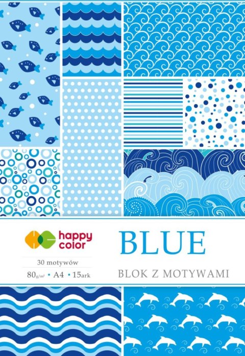 Blok z motywami BLUE, 80g/m2, A4, 15 ark, 30 motyw, Happy Color Blok z motywami BLUE, 80g/m2, A4, 15 ark, 30 motyw, Happy Color